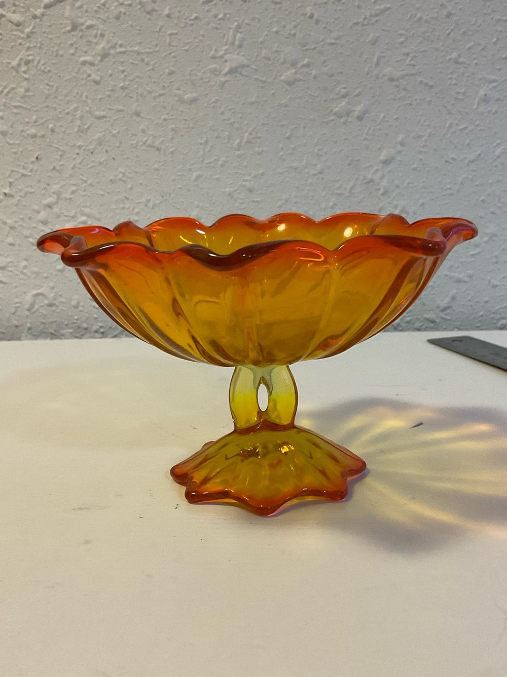 Vintage Westmoreland Lotus Amberina Small Compote UV reactive